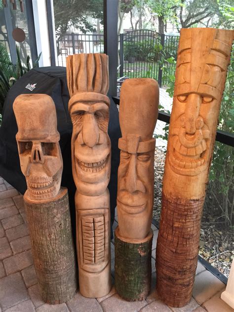 Not Wood But Three Palm Tikis I Carved This Week And One Of My First