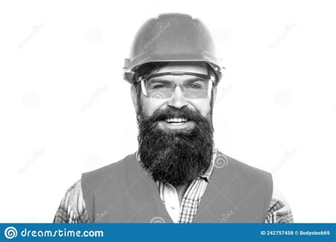 Portrait Of A Builder Smiling Builder In Hard Hat Foreman Or