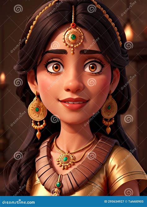 Beautiful Indian Woman Portrait 3d Animation Style Stock Illustration