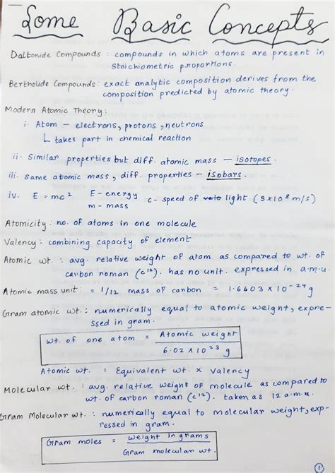 Some Basic Concept Of Chemistry Handwritten Notes For 11th Chemistry