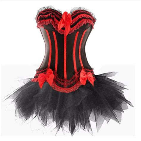 Gothic Burlesque Corset And Black Tutu Skirt Outfit Women Halloween