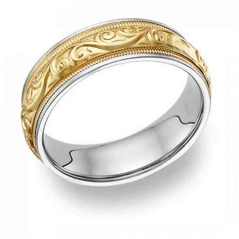 Paisley Etched Wedding Band Ring 14k Two Tone Gold Wb 143 Wy Goa Wb 143 Wy 200236444 700x700 