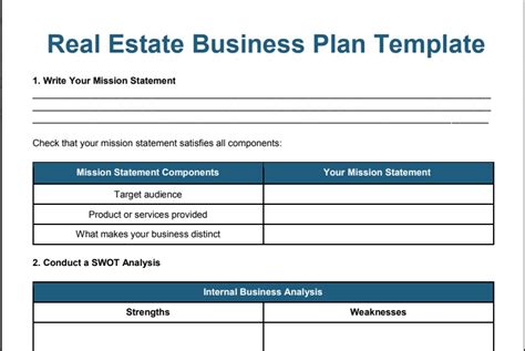 How To Write A Real Estate Business Plan Free Template