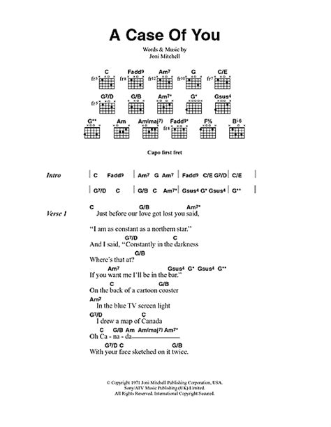 Joni Mitchell A Case Of You Sheet Music Pdf Notes Chords Folk