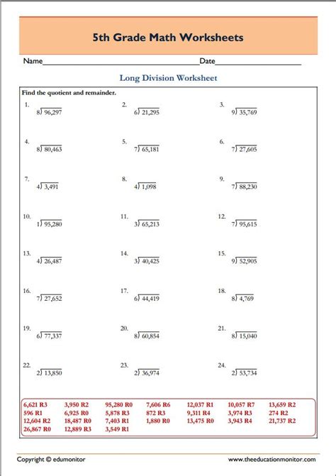 5th Grade Math Division Worksheets And Printables Long Division