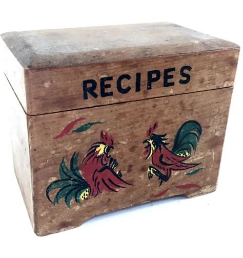 Vintage Wooden Recipe Box Fighting Roosters Cocks Full Of Recipes Hand Written J 2399 Picclick