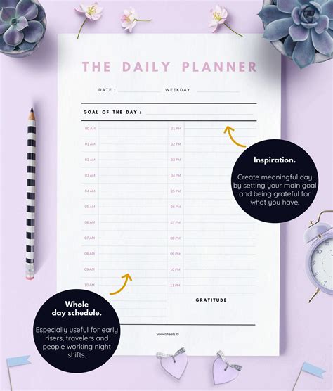 Daily Planner Printable Day On 2 Pages Shinesheets