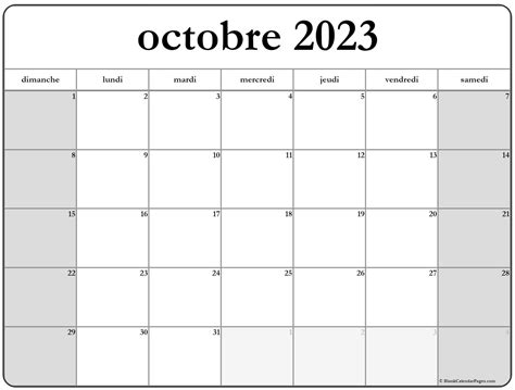 Octobre 2023 Calendrier Imprimable Calendrier Gratuit