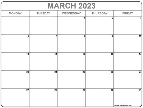 March 2021 Monday Calendar Monday To Sunday