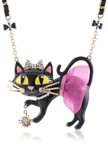 Betsey Johnson Womens Enchanted Forest Cat Tutu Pendant Necklace Pink