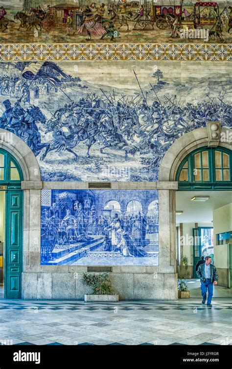Murals In São Bento Train Station In Porto Portugal The Vestibule Is