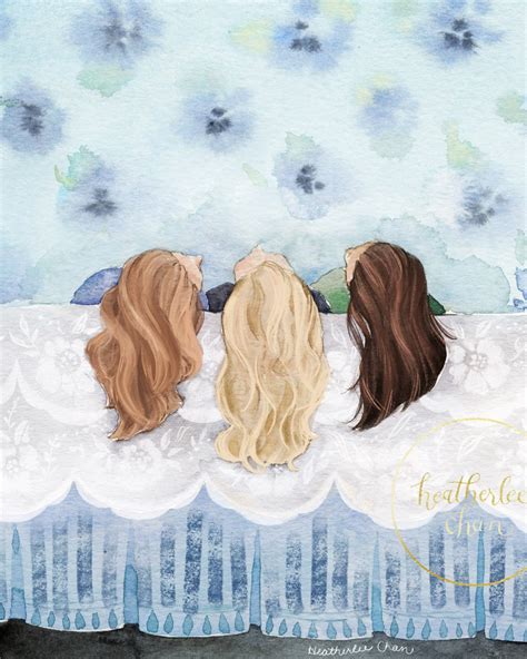 Three Best Friends Three Sisters Art Watercolor Painting Etsy