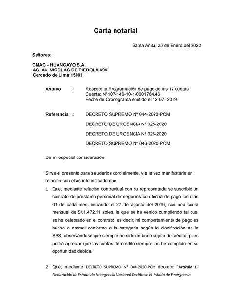 Carta Notarial Caja Huancayo Carta Notarial Santa Anita 25 De Enero