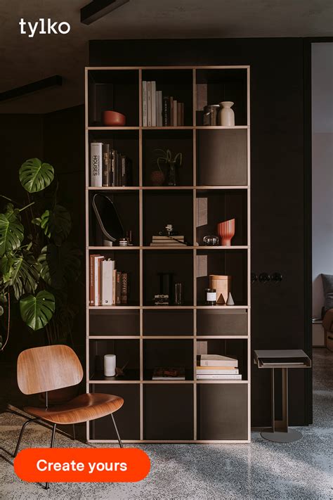 Tall Slim Black Plywood Bookcase With Doors And Drawers Plywood