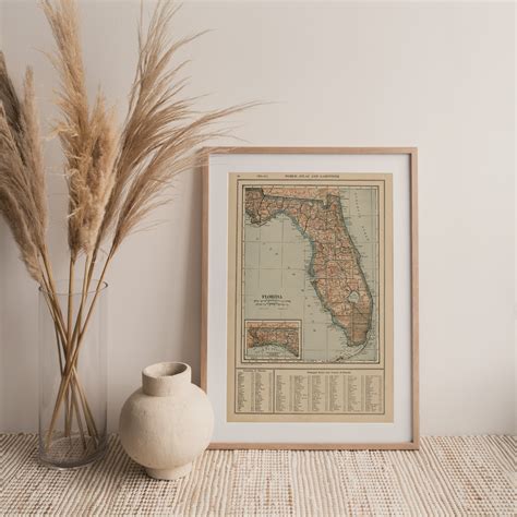 Vintage Florida Map Digital Wall Art Print Etsy