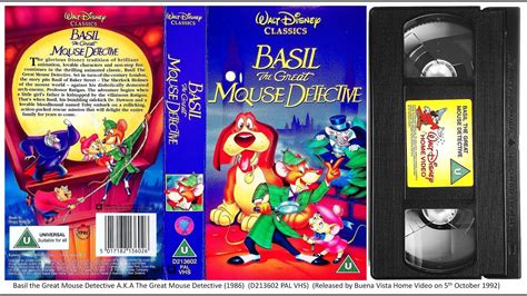 Basil The Great Mouse Detective 5th October 1992 Uk Vhs Youtube