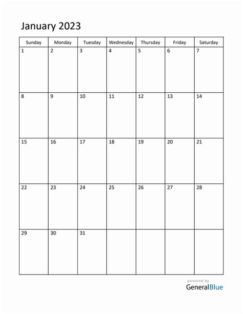 January 2023 Monthly Calendar Pdf Word Excel