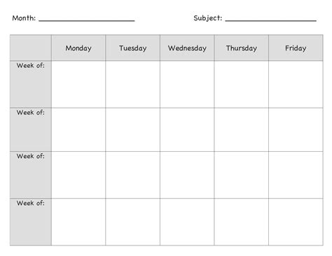 Monthly Lesson Plan Template | Printable lesson plans, Weekly lesson plan template, Blank lesson 