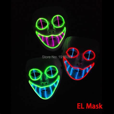 Hot Sales El Wire Horror Smile Masks Halloween Mask Glowing El Wire