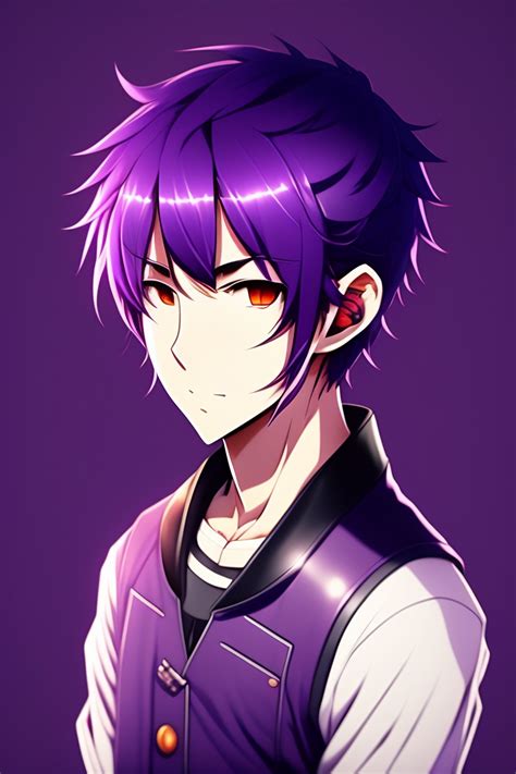 Lexica Purple Hair Anime Guy Simple No Expression No Emotion Minimalist No Background