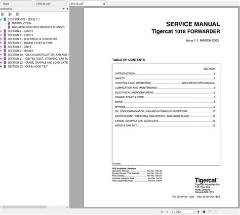 Tigercat Forwarder 1018 10180101 10180499 Operator Service Manual