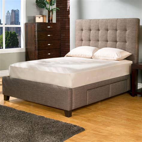 A platform storage bed with headboard. Seahawk Designs Manhattan Upholstered Storage Platform Bed ...
