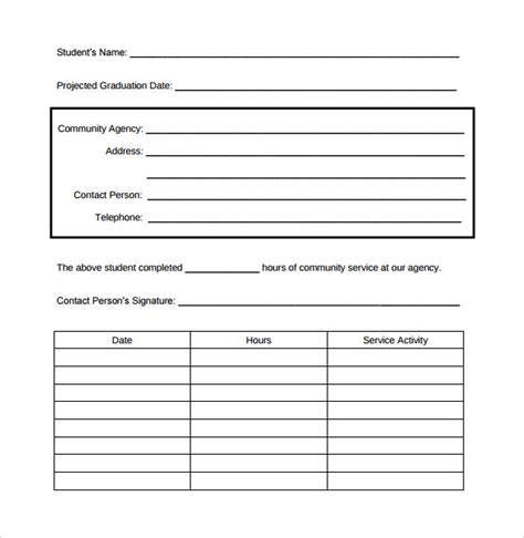 Community Service Hours Form Template