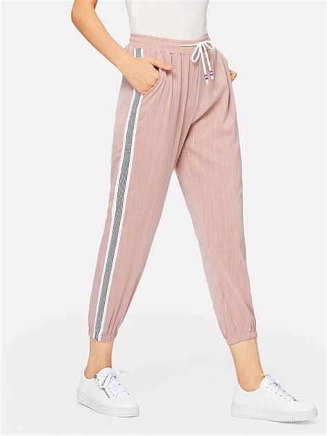 Striped Side Drawstring Waist Pants Gagodeal Casual Joggers Jogger