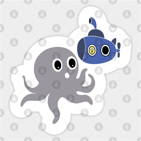 Octopus Meets Submarine Funny Sea Octopus Meets Submarine Sticker