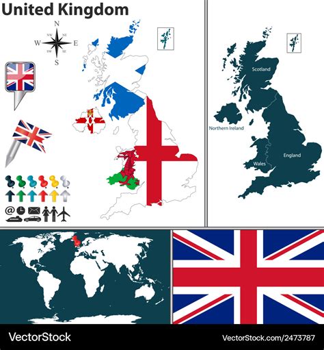 United Kingdom Map With Regions And Flags Vector Image