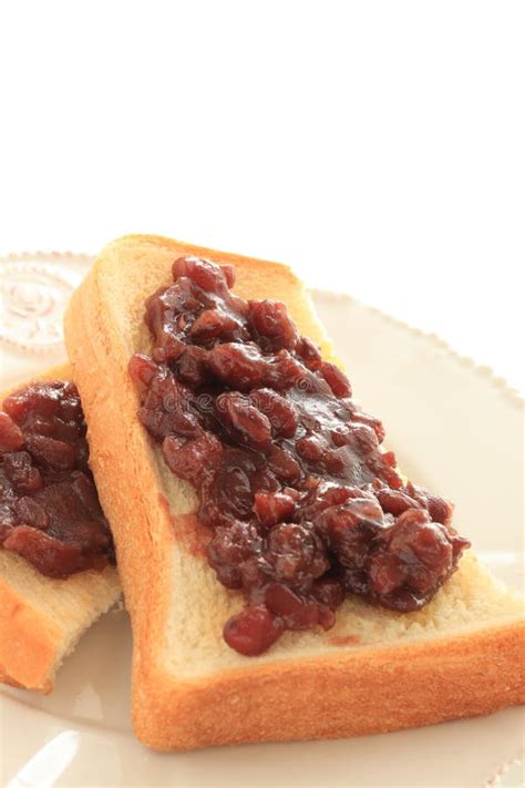 toasted azuki red bean paste and bread on wooden plate stock image image of pste still 148132331