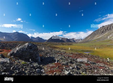Colorful Rocky Tundra And River In Chukotka Hi Res Stock Photography