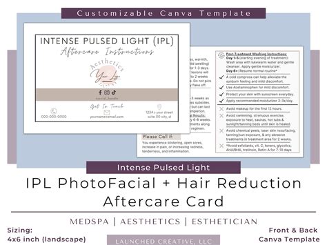 Ipl Photofacial Aftercare Card Intense Pulsed Light Aftercare Template