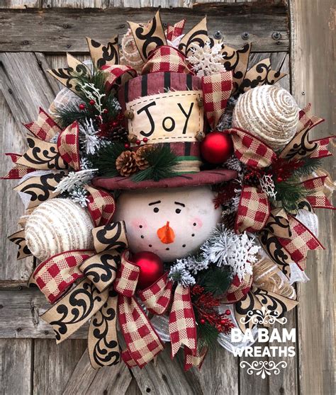 Ba Bam Wreaths Snowman Wreath Rustic Christmas Burlap Christmas