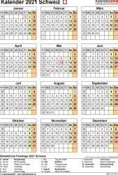 Die kalender sind skalierbar und können auch in anderen grössen ausgedruckt werden (z. Kalender 2021 Schweiz in Excel zum Ausdrucken