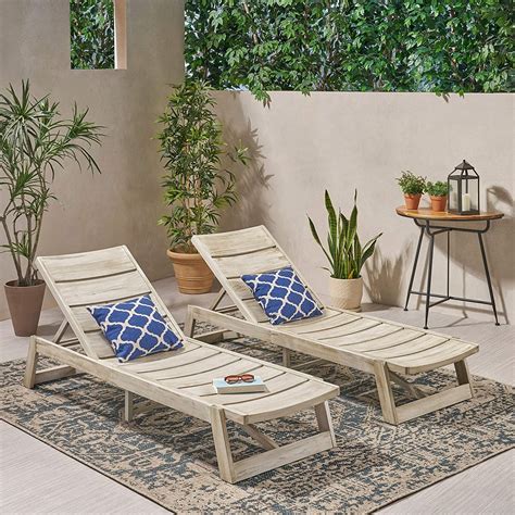 Amazon Com Outdoor Wood Chaise Lounges Set Of By Light Gray Wash Gray Grey Natural Solid