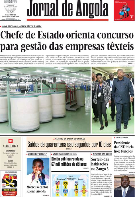 Capa Jornal De Angola De 2020 02 20