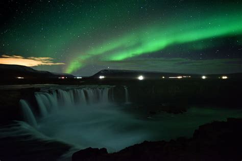 The Northern Lights Over The Godafoss Waterfall Iceland Rwoahdude