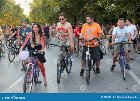 Naked Bicycle Race In Thessaloniki Greece Editorial Stock Image Image Of Demonstration