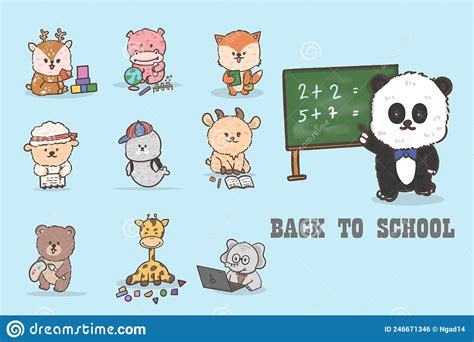 School Animals Back To School Animal Cartoon Collection Stock