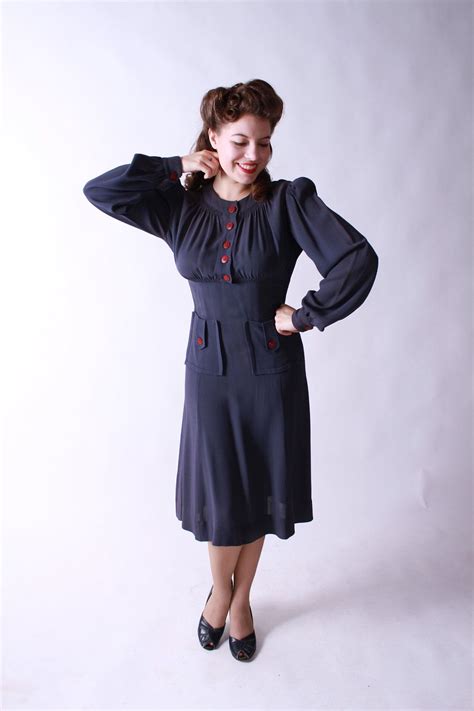 Vintage 1930s Dress Amazing Slate Blue Rayon Late 30s Dress With