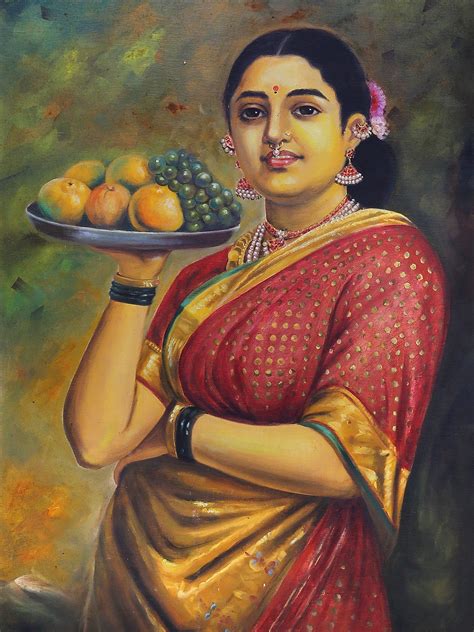 Raja Ravi Varma Oil Painting Lady With Flower