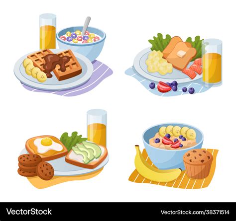 Breakfast Meals Cartoon Morning Food Types Vector Image