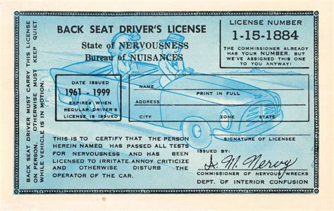 Postcard Humor Back Seat Drivers License Etsy
