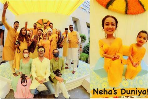 Neha Kakkar Rohanpreet Singhs Haldi Ceremony Begins Couple Pose In Yellow With Dreamy Décor