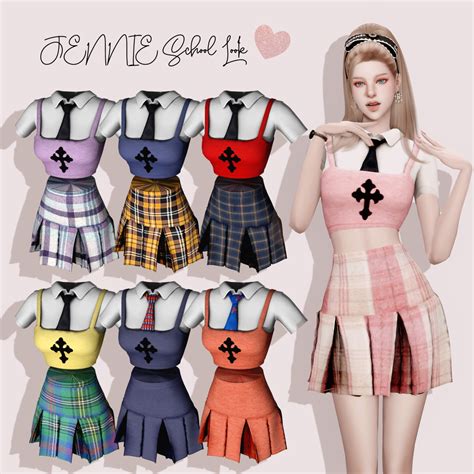 Jennie School Look K Pop Outfit At Rimings Sims 4 Updates