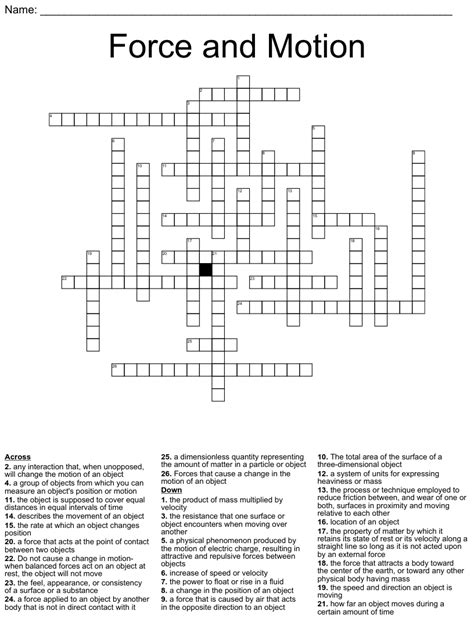 Force And Motion Vocabulary Crossword Puzzle Wordmint