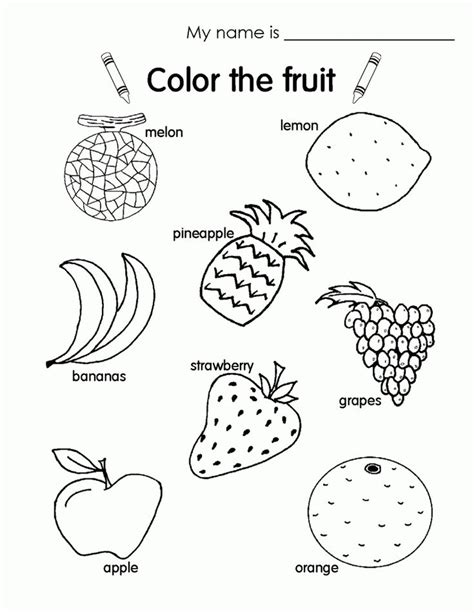 Preschool Printables Coloring Pages Fruits