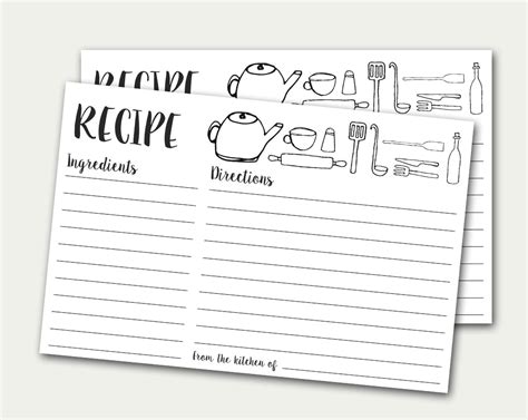 Recipe Cards Printable Recipe Card Doodles Recipe Card Diy Etsy