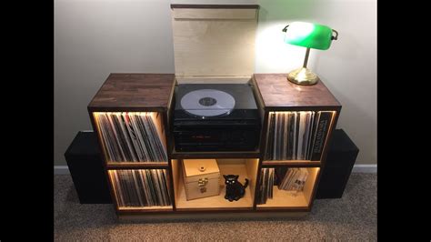 Vinyl Storage In Solid Walnut Component Cubby Turntable Stand Record Player Cabinet With